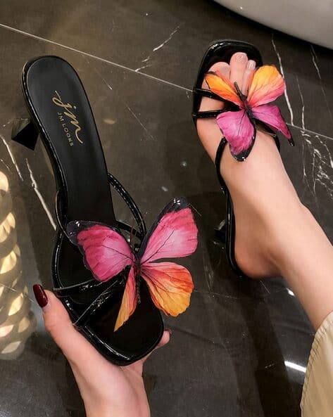 JM LOOKS Women Butterfly Kitten Heels Sandal