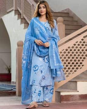 parthvi Women Floral Print Straight Cotton Kurta Set with Dupatta-picture-20