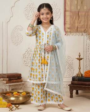 pspeaches Girls Floral Print 3-Piece Kurta Set-picture-51