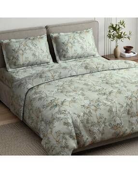 150 TC Floral Print Double Bedsheet with Pillow Covers-image-12