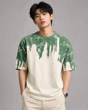 Men Typographic Print Oversized Round-Neck T-Shirt-image-49