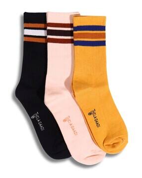 thela gaadi Pack of 3 Stripes Mid-Calf Length Socks-picture-0
