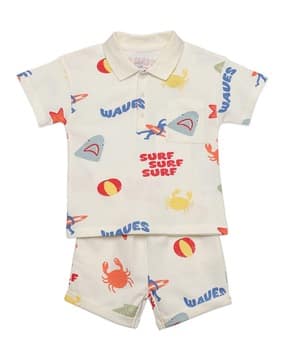 miniklub Boys Graphic Print Polo T-Shirt & Shorts Set-picture-45