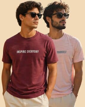 force nxt Men Pack of 2 Typographic Print Crew-Neck T-Shirts -picture-11