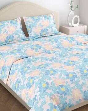 150 TC Floral Print King Bedsheet with Pillow Covers