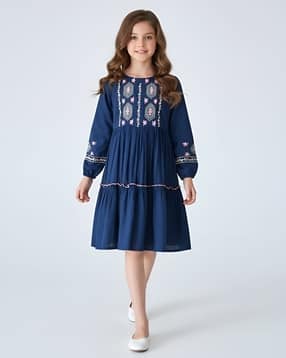 bella moda Girls Embroidery Fit and Flare Dress-picture-15
