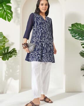 janasya Women Floral Embroidered Georgette A-Line Tunic-picture-12