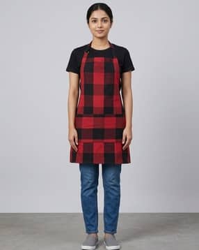 zensha decor Unisex Cotton Checkered Kitchen Apron With Front Pocket -picture-45