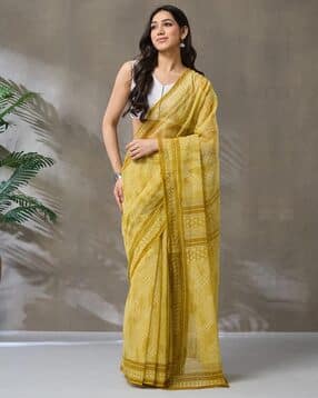 fabindia Women Cotton Silk Hand Block Print Saree-picture-11