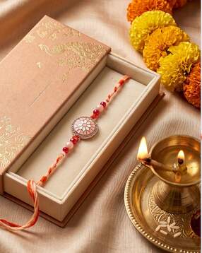 nvr Men Floral Design Artificial Stones & Beads Thread Rakhi With Roli Chawal-picture-47