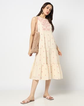 yousta Women Embroidered Sleeveless Tiered Dress-picture-36