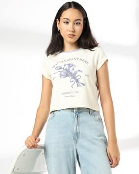 Women Graphic Print Ringer Regular Fit Crew-Neck T-Shirt-image-22
