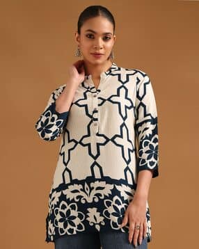 Women Geometric Print Straight Kurti-image-14