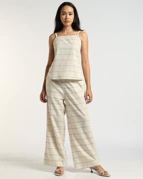 svrnaa by azorte Yarn-Dyed Strappy Top & Pants Co-Ord Set-picture-37
