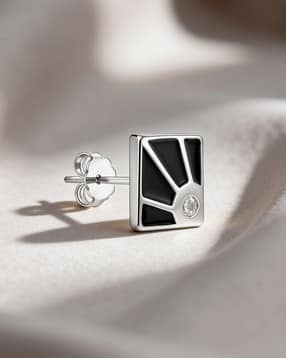 Men 925 Silver Sunburst Enamel Stud-image-17