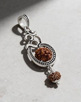 Men Sterling Silver Double Rudraksha Om Pendant-image-41