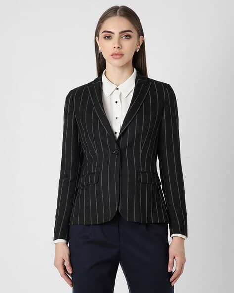 VAN HEUSEN Women Striped Regular Fit Single-Breasted Blazer
