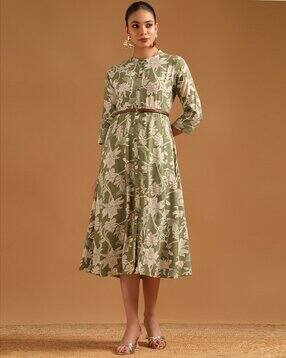soch Women Floral Print Band-Collar A-Line Dress-picture-13