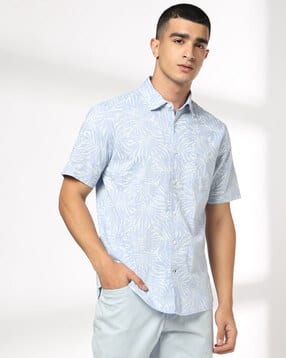 netplay Men Leaf Print Slim Fit Shirt with Patch Pocket-picture-13