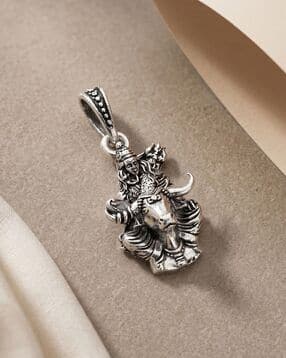 Men Sterling Silver Lord Shiva Nandi Pendant-image-42