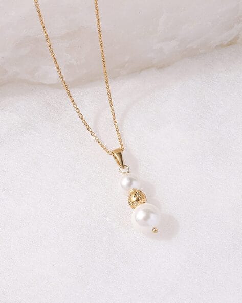 Ornate Jewels Women Shell Pearl Triology Pendant With Chain