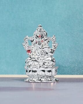 Silver-Plated Ganesha Lotus Idol-image-43