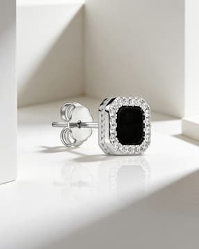 Men 925 Silver Rectangular Onyx Halo Stud-image-11
