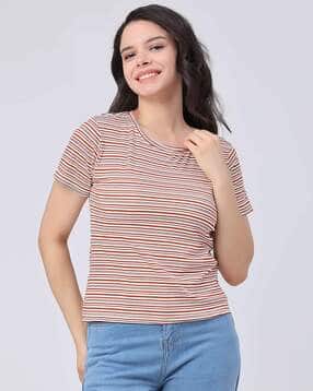 v-mart Women Striped Regular Fit Round-Neck T-Shirt-picture-36
