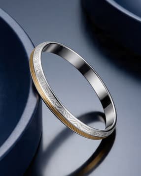 touch925 Women Sterling Silver Gold-Plated Wave Pattern Kada-picture-18