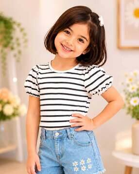 ninas Girls Striped Regular Fit Crew-Neck Top-picture-52