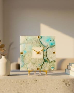 homearte india Agate Square Desk Clock with Metal Stand-picture-14