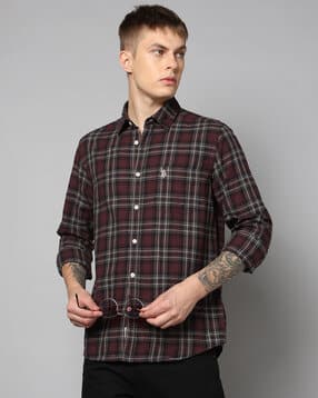 u.s. polo assn. Men Checked Regular Fit Shirt with Patch Pocket-picture-32