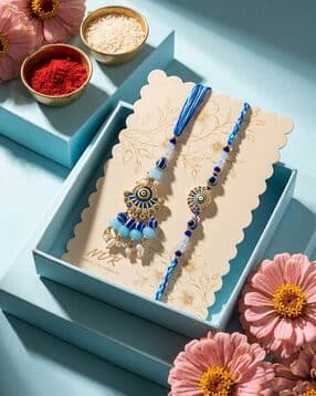 nvr Set of 2 Blue Evil Eye Artificial Beads Bhaiya Bhabhi Rakhi -picture-13