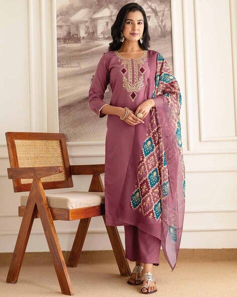 SVARAA Women Embroidered Straight Kurta with Pants & Dupatta