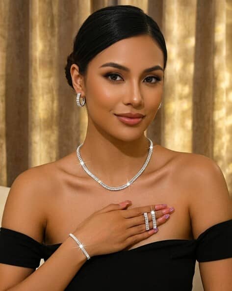 Proplady Women Silver-Plated Necklace & Earings Set