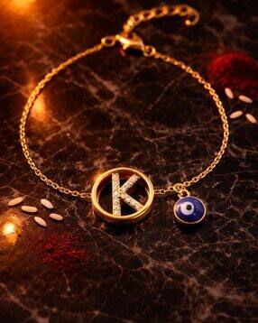 digital dress room Gold-Plated K Barrel AD & Evil Eye Rakhi Bracelet -picture-25