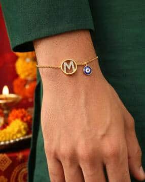 Gold-Plated M Barrel AD & Evil Eye Rakhi Bracelet -image-40