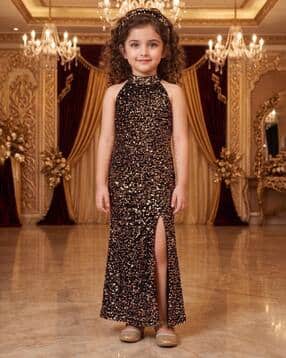 aj dezines Girls Embellished A-Line Dress with Side-Slit-picture-25