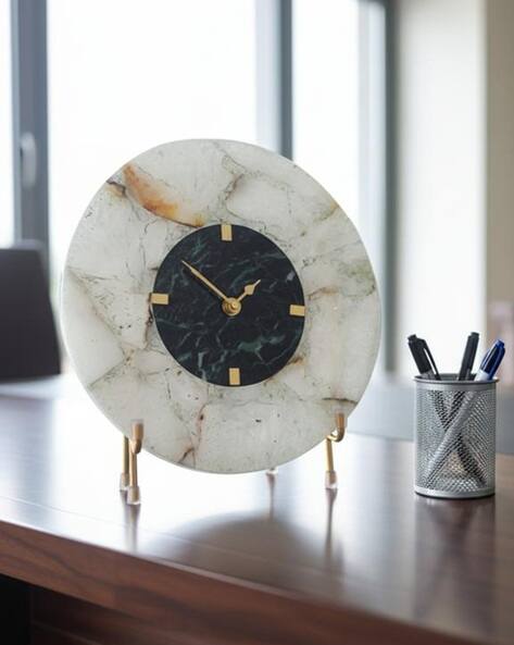 Homearte India Agate Marble Big Desk Clock with Metal Stand