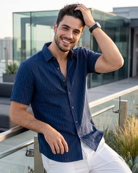 buda jeans co Men Striped Regular Fit Shirt with Short Sleeves-picture-20