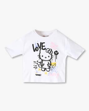 Girls Hello Kitty Print Loose Fit Round-Neck T-Shirt-image-19