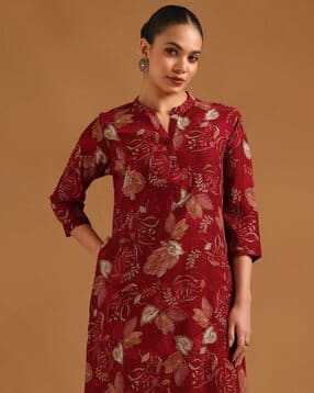soch Women Floral Print Straight Kurta with Band Collar-picture-28