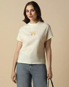 allen solly Women Embroidered Regular Fit Crew-Neck T-Shirt-picture-18