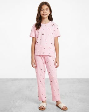 r&b Girls Graphic Print Cotton T-Shirt & Pyjamas Set-picture-51
