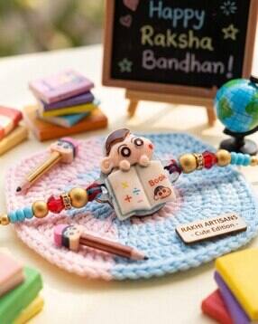 nvr Men Tie-Up Kids Artificial Beads Thread Rakhi with Roli Chawal Chandan Mishri-picture-14