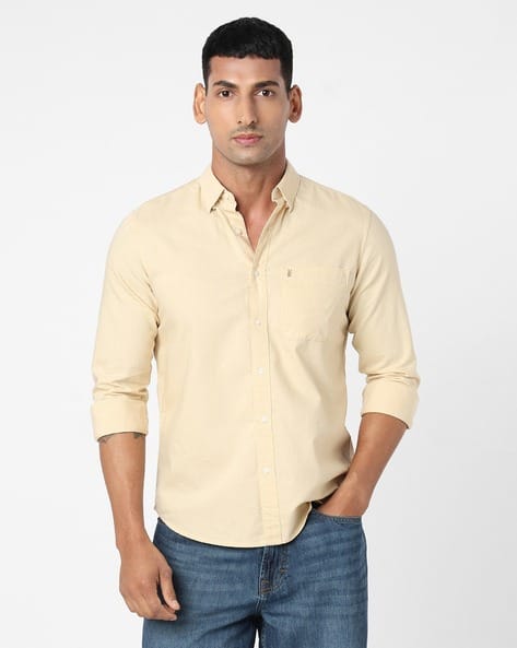 Men Regular Fit Cotton Shirt with Patch Pocket