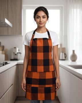 Unisex Checked Cotton Apron with Patch Pocket-image-12