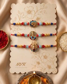 Men Set of 3 Artificial Beads Rakhi With Roli Chawal Chandan-image-20