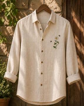 neonomad Men Regular Fit Linen Shirt with Embroidery Detail-picture-15