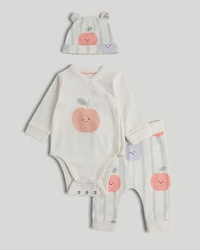 mothercare Printed Full Sleeves 3-Piece Bodysuit Jogger and Hat Set-picture-46